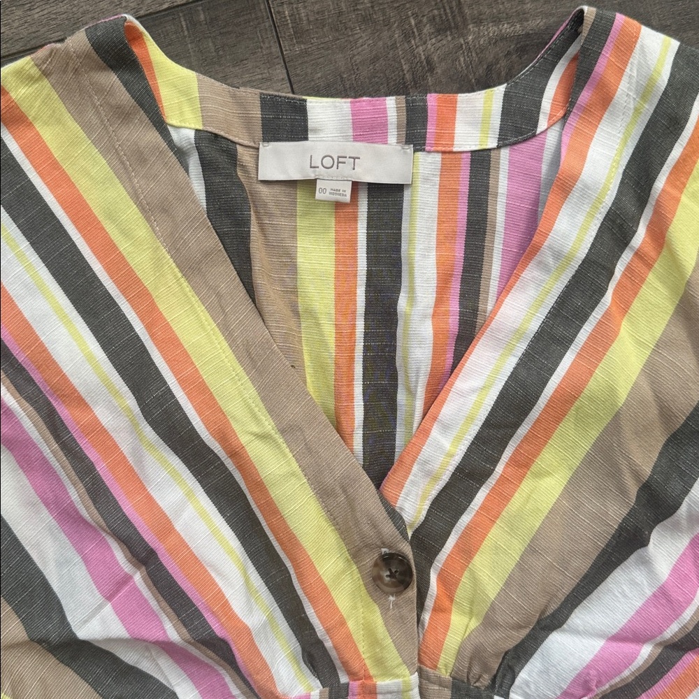 LOFT Multicolor Striped Button-Down Midi Dress si… - image 2